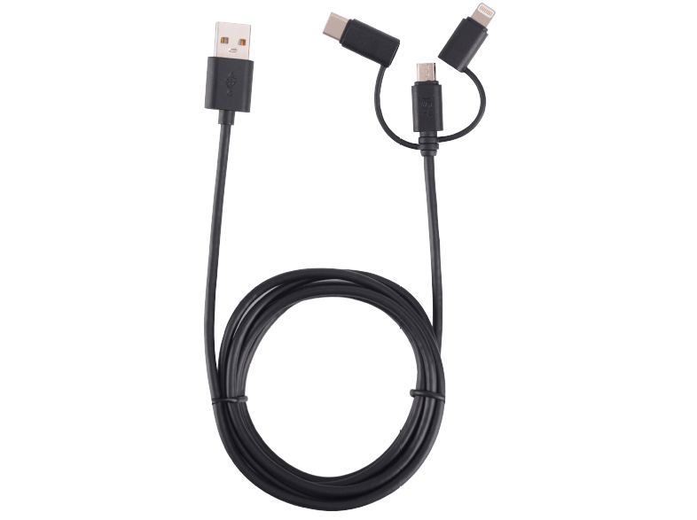 De USB a Micro-USB Apple Lightning y USB Tipo C  ISY IUC-3100 1.6 m Negro