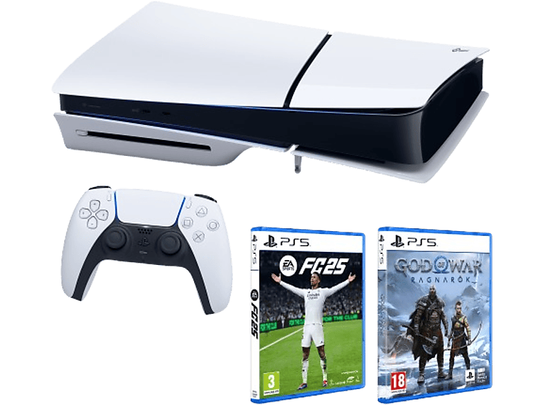 Sony PlayStation 5 Slim Standard 1 TB SSD 1 mando + Juego EA Sports FC25 + Juego God Of War: Ragnarok