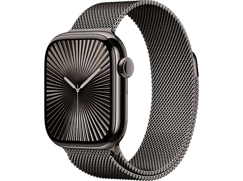 Apple Watch Series 10 (2024) GPS + Cellular 46 mm Gesto de doble toque Caja de titanio Pizarra Correa Milanese Loop Pizarra Talla S/M