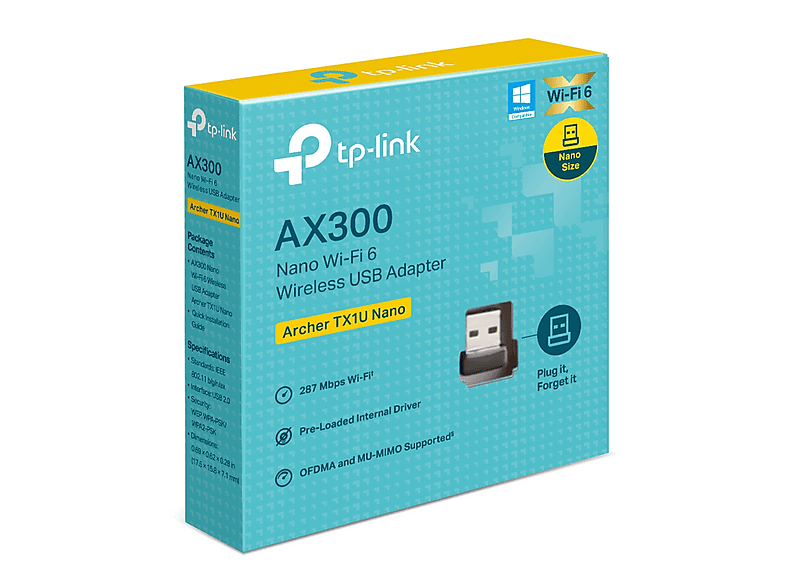 TP-Link Archer TX1U Nano Wi-Fi 6 OFDMA y MU-MIMO Amplia compatibilidad Negro