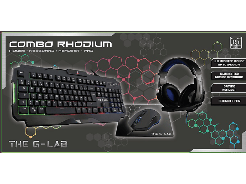G-Lab Combo Rhodium: Teclado gaming + Ratón gaming + Auriculares + Alfombrilla ratón