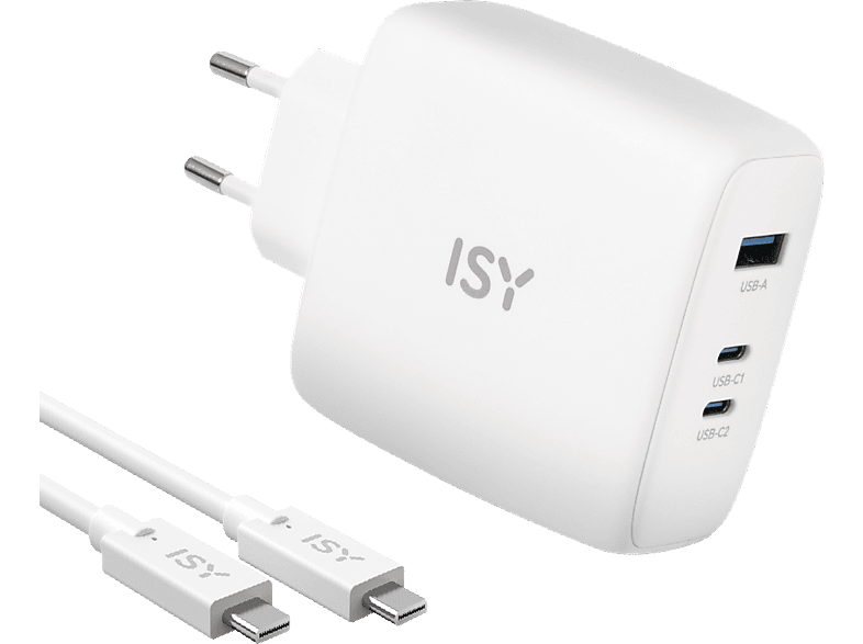 Isy IAC-5100-1 Universal 100W Cable 2m USB-A USB-C 3 Puertos Blanco