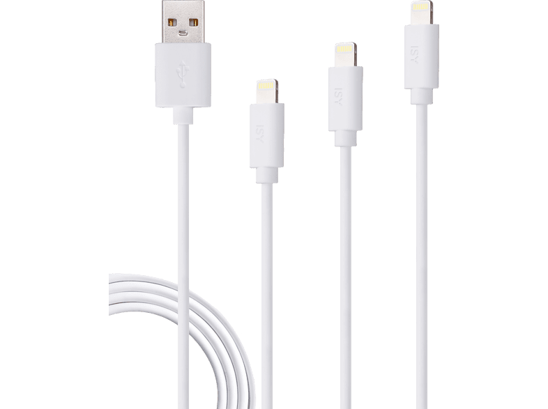 ISY IZB-533 Lightning Para Apple Pack 3 cables (0,6m 1m 2m) Blanco