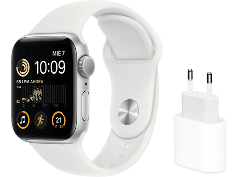 APPLE Watch SE (2022) GPS 44 mm Caja de aluminio Vidrio delantero Ion-X + Adaptador de corriente USB-C de 20 W