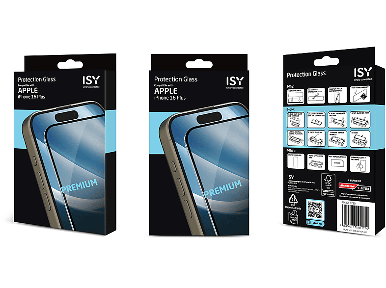 Isy IPG 5201-2.5D Compatible con iPhone 16 Plus Cristal templado Transparente