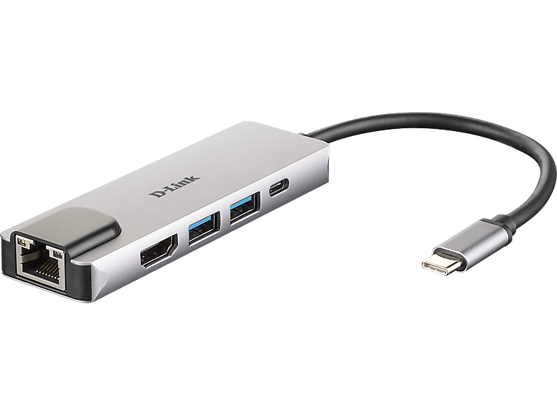 D-Link DUB-M520 5 en 1 con HDMI/Ethernet/USB 3.0 y suministro eléctrico 5 Gbps Plata