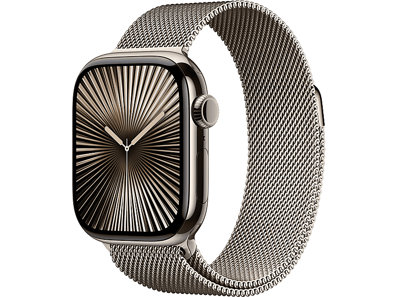 Apple Watch Series 10 (2024) GPS + Cellular 46 mm Gesto de doble toque Caja de titanio Natural Correa Milanese Loop Natural Talla S/M