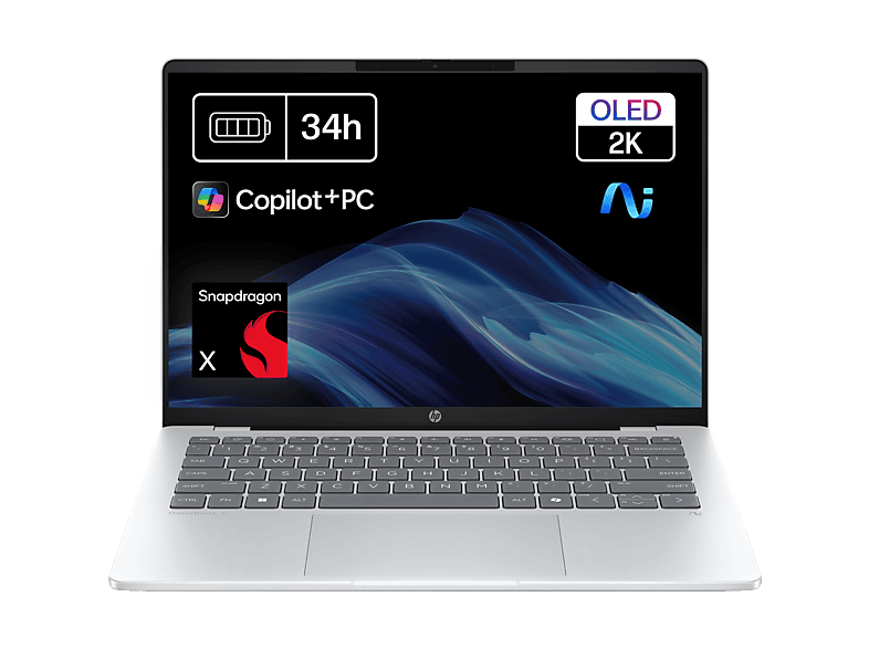 HP OmniBook 5 NGAI 14-he0000ns Copilot+ PC 14 2K Snapdragon X1-26-100 45 TOPS 16GB RAM 512GB SSD Gráficos Adreno™ W11 Home Plata