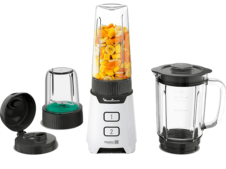 Moulinex LM16L1 400 W 1 l 2 Velocidades 4 Cuchillas Powelix Incluye Picadora y Botella de 0.6l Blanco