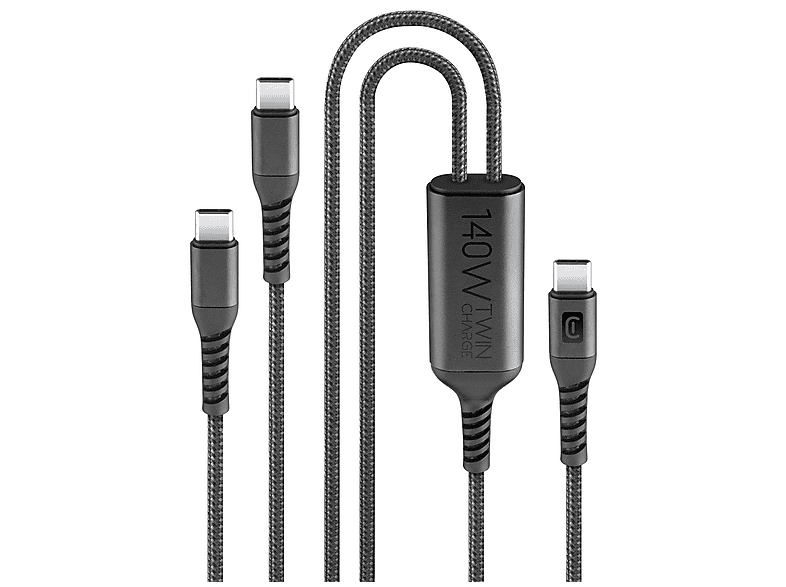 CellularLine Twin Charge Cable USB C Carga simultánea 140 W Universal Negro