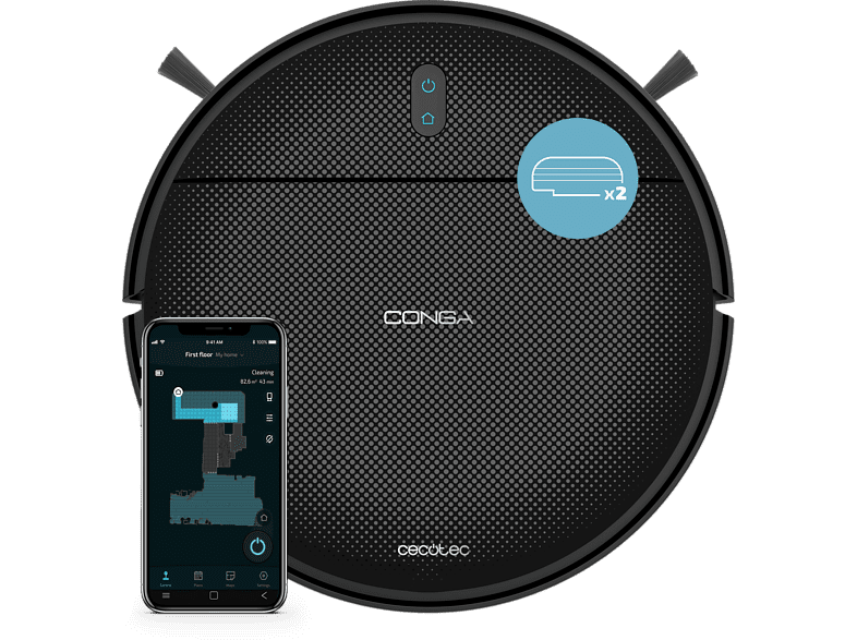 Cecotec Conga 999 Origin Genesis 5 en 1 Navegación reactiva 120 min Mando a distancia Wi-Fi Negro