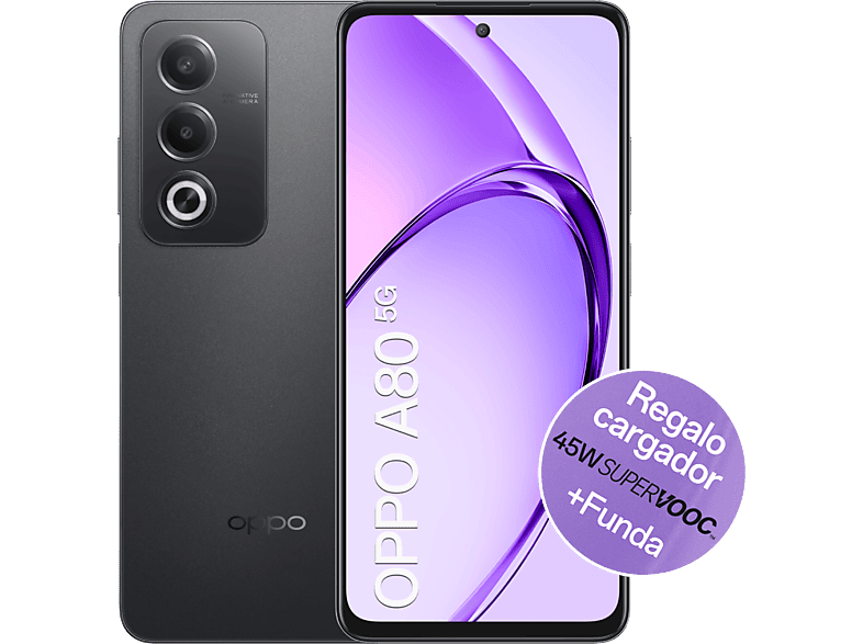 OPPO A80 5G Starry Black 256 GB 8 GB RAM 6.67 LCD HD+ Mediatek Dimensity 6300 5100 mAh Android + Cargador 45W Supervooc + Funda