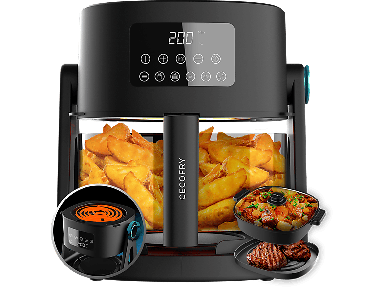 Cecotec Cecofry Flip&Grill 4500 3 en 1 1500 W 4.5 L Reversible Cubeta de cristal Pack de accesorios Temporizador Black