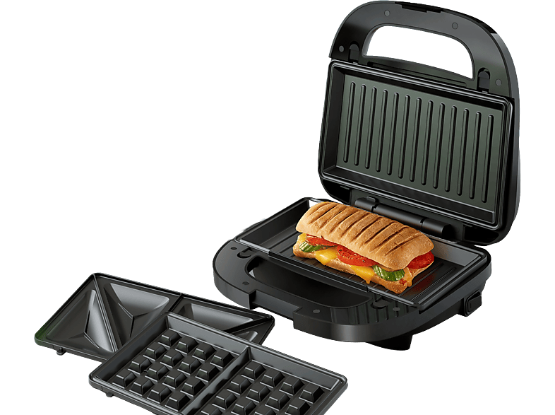 Philips HD2350/80  Sandwichera 3 en 1 750 W 2 sandwiches Acero inoxidable 3 placas intercambiables Negro