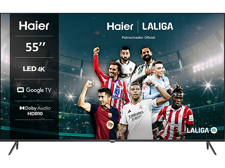 Haier K80 Series H55K800UX Smart TV (Google TV) HDR 4K Direct LED Dolby Audio y Dolby Vision Sin marcos Negro