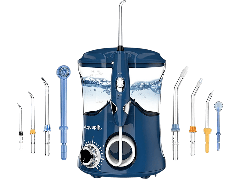 Aquapik PRO X 30-130 PSI Pulsaciones de agua: 1250 - 1700 10 Niveles 8 Boquillas Estuche de viaje Azul