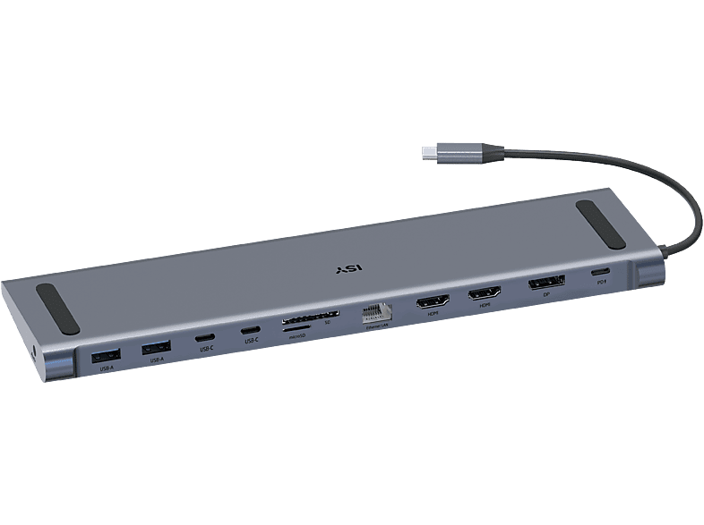 Isy IDO-1100 Entradas USB A USB C HDMI Audio 3.5mm SD y microSD Carga hasta 100W Gris