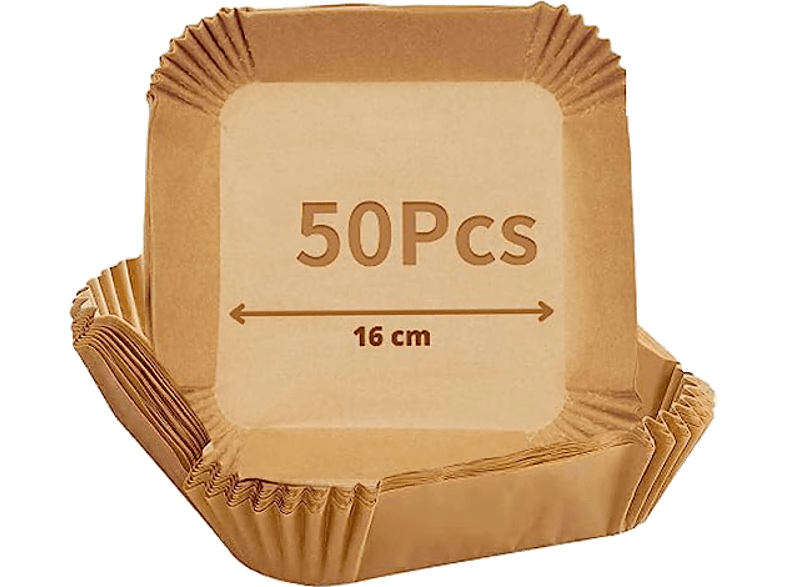 NK Papel Airfryer Cuadrado 16 cm Papel 100 % natural 50 piezas Marrón
