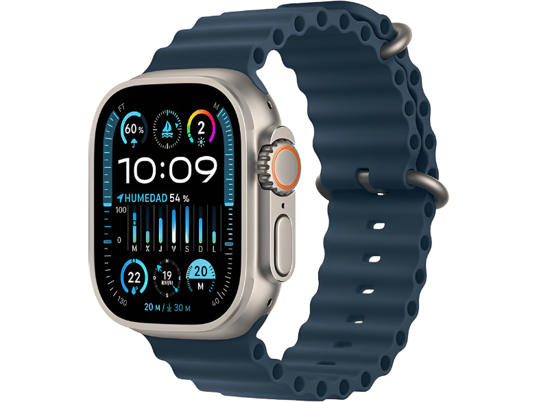 Apple Watch Ultra 2 (2023) GPS + Cellular 49 mm Caja de titanio Gesto doble toque Correa Ocean Band de color Azul