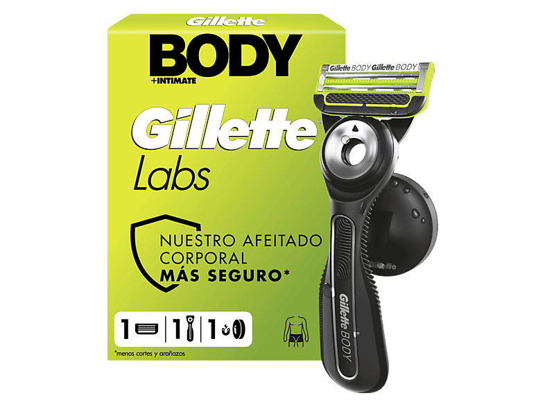 Gillette Labs Body + Intimate Maquinilla de afeitar corporal Tecnología FlexDisc 2D Soporte magnético para ducha 1 recambio