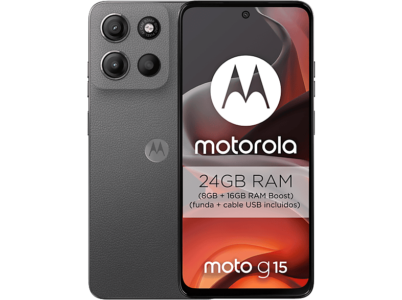 Motorola Moto g15 Gris 256 GB 8 GB RAM 6.72 LCD MediaTek Helio G81 Full HD+ Cuero Vegano 5200 mAh