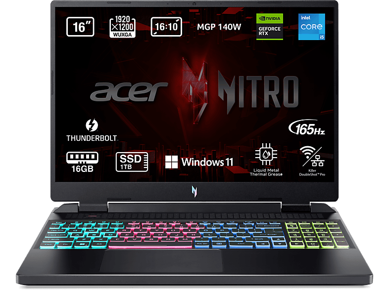 Acer Nitro 16 AN16-51-59PV 16 WUXGA Intel® Core™ i5-13500H 16GB RAM 1TB SSD GeForce RTX™ 4050 Windows 11 Home