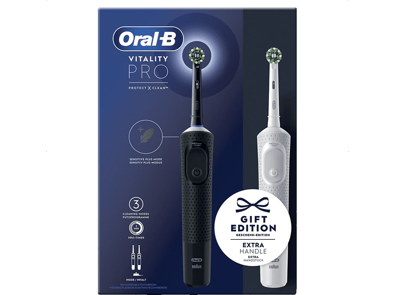 Oral-B Vitality Pro 3 modos de cepillado 2 mangos Negro y blanco Diseñado Por Braun