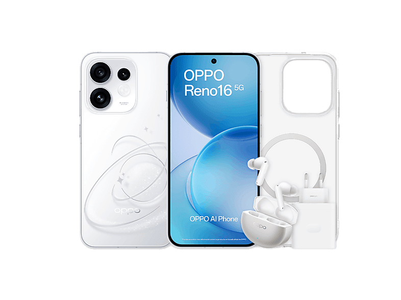 OPPO Bundle Reno16 Blanco 512GB 8GB RAM 6.32 AMOLED Qualcomm  Snapdragon® 7 Gen 4 6000mAh Incluye Funda Auriculares y Cargador