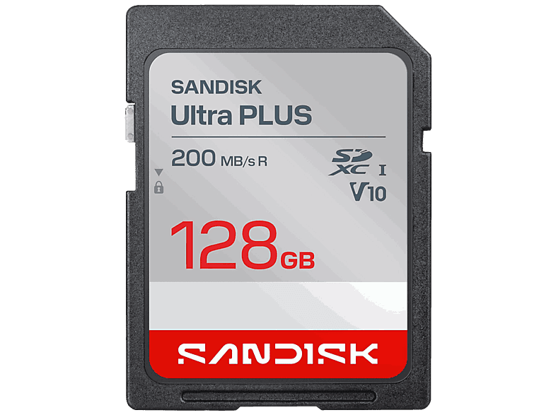 SANDISK Ultra Plus 128 GB Hasta 200 MB/s UHS-I Vídeo Full HD V10 C10 Resistente al Agua Plata