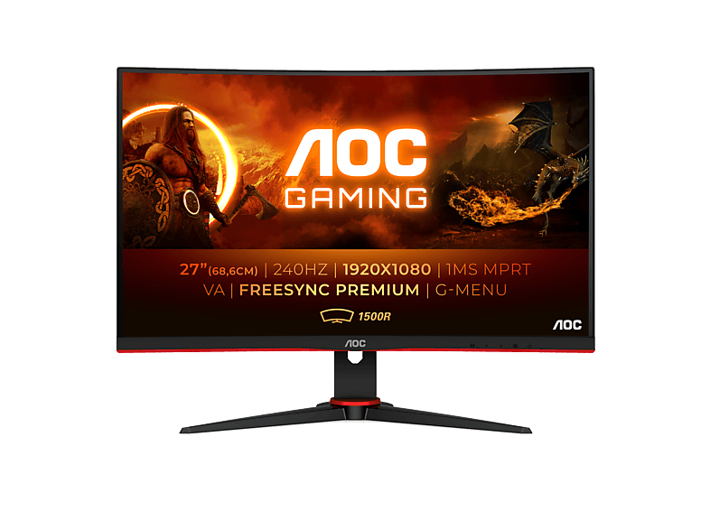 AOC C27G2ZE/BK 27 FHD (1920x1080  Curved 1500R 240Hz 0.5 ms VA FreeSync  VESA HDMI 2x2.0 Displayport 1x1.2) Negro/rojo