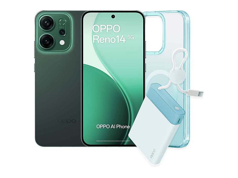 OPPO Reno14 Luminous Green 512 GB 12 GB RAM 6.59  2.5D AMOLED Mediatek Dimensity 8350 (4nm) 6000 mAh IP69 Incluye Powerbank