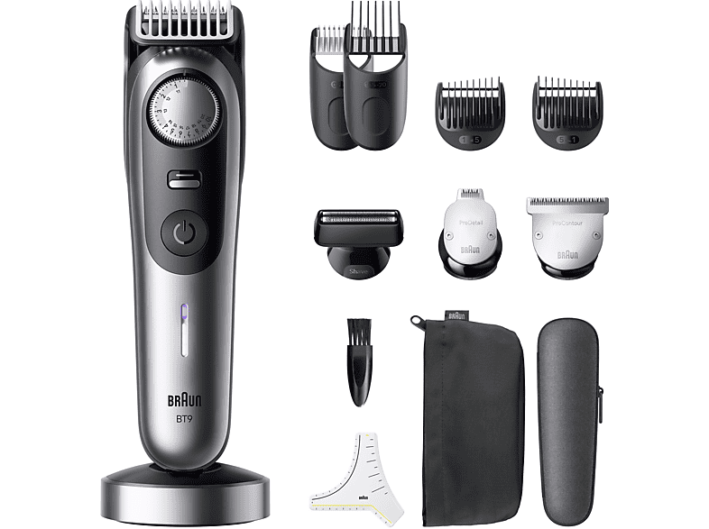 Braun Series 9 BT9560 12 Accesorios para barba 52 ajustes de longitud Bloqueo de precisión Lámina ProBlade PowerBoost Wet&Dry Cromo
