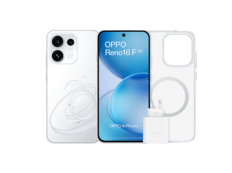 OPPO Bundle Reno16 F Blanco 256 GB 8 GB RAM 6.57 AMOLED Mediatek Dimensity 7300 6500 mAh Incluye Funda y Cargador