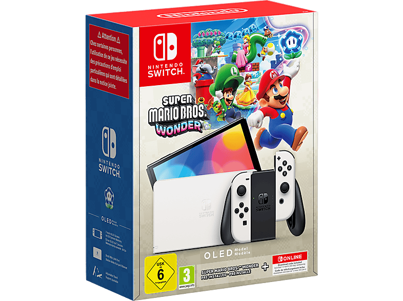 Nintendo Switch OLED 7 Joy-Con 64 GB Blanco + Juego Super Mario Bros Wonder (preinstalado) + 12 meses NSO