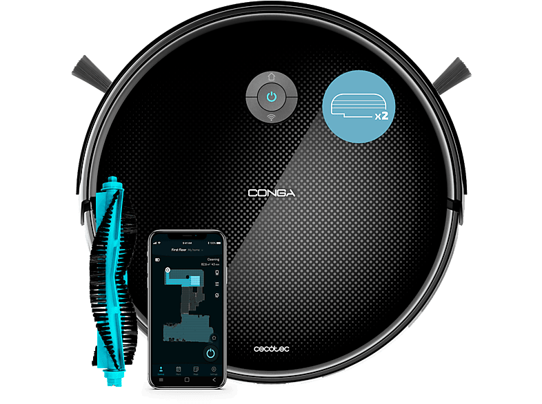 Cecotec Conga 2299 Inertial X-Treme 3en1 2100 Pa 320ml 160 min 6 modos Alfombra Incluye base de carga Wi-Fi Alexa Negro
