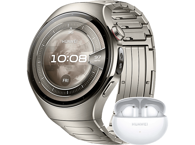 Huawei Watch 5 46mm 32 GB NFC Llamadas celulares eSIM Titanio + FreeBuds6I