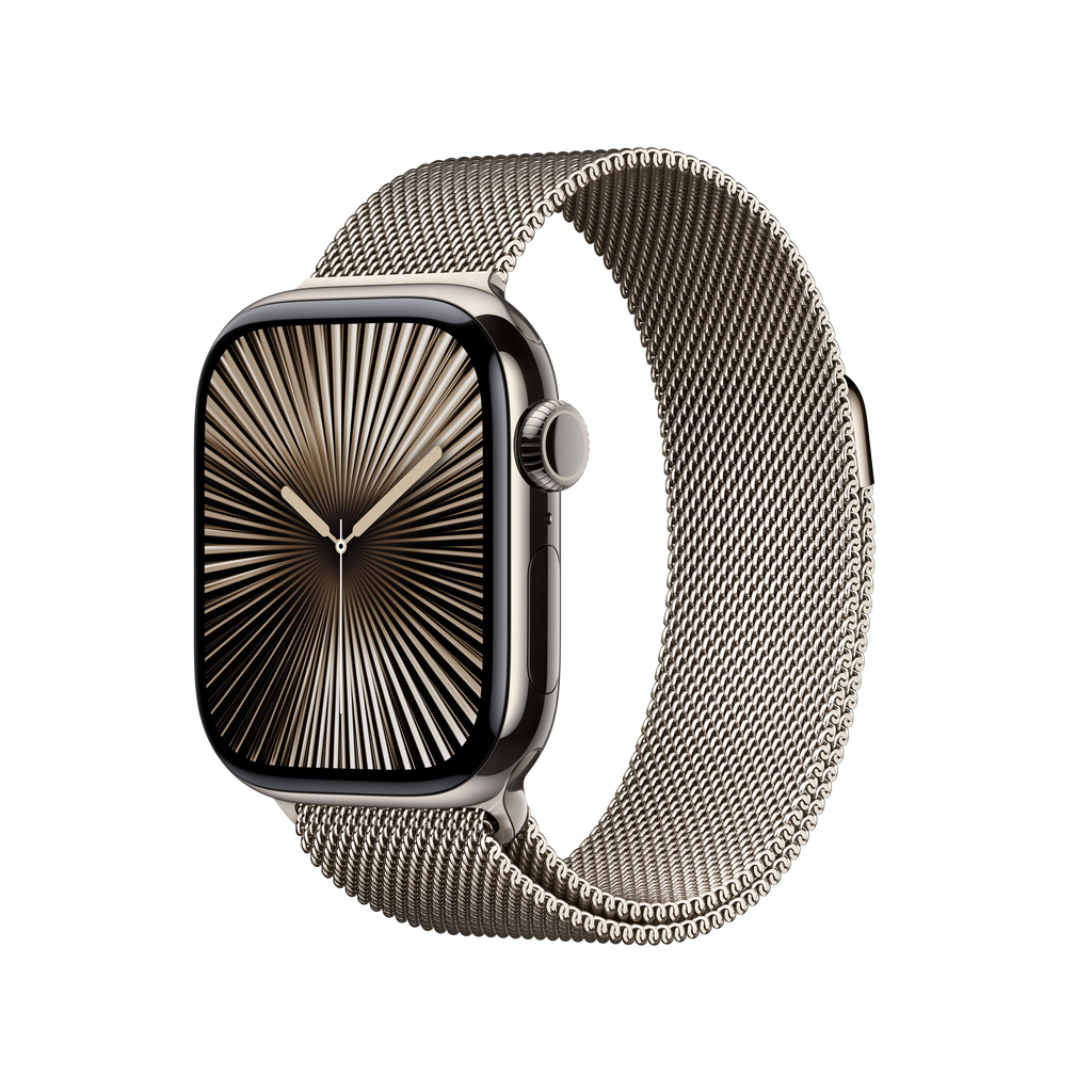 Apple Watch Series 10 (2024) GPS + Cellular 42 mm Gesto de doble toque Caja de titanio Natural Correa Milanese Loop Natural