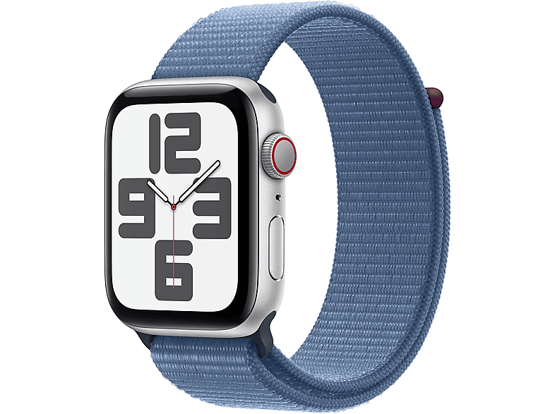 APPLE Watch SE (2023) GPS+CELL 44 mm Caja de aluminio plata Vidrio delantero Ion-X Correa Sport Loop azul invierno