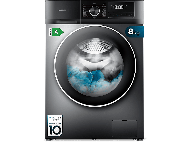 Cecotec Bolero DressCode 8500 Inverter Steel A 8 kg 1400 rpm Motor Inverter Plus Lavado con vapor Steel