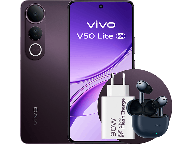 vivo V50 Lite Phantom Black 256 GB 8 GB RAM 6.77 AMOLED MediaTek Dimensity 6300 6500mAh Incluye Cargador+Auriculares