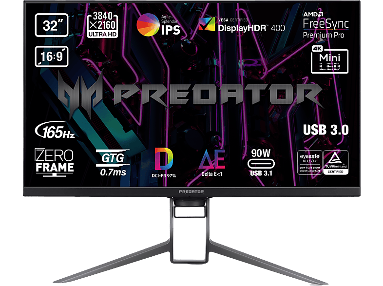 Acer Predator X32FP 32 UHD 4K 0.7 ms 160 Hz 4xHDMI(2.1)+1xDP(1.4)+1xUSB 3.1 Type-C+1xUSB 3.0+2xAltavoces 7W FreeSync Premium