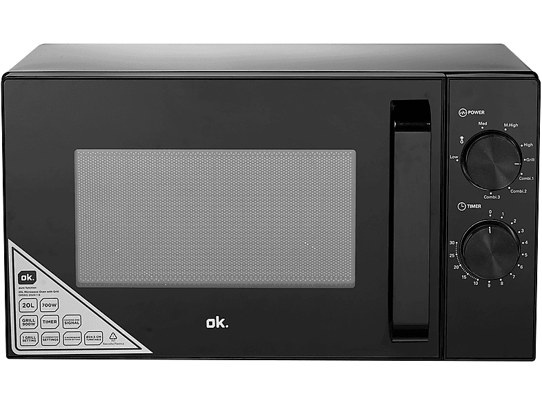 Ok OMWG 2024-1 B 700 W 900 W Grill 5 Niveles de Potencia Función Descongelar Temporizador 20 l Negro