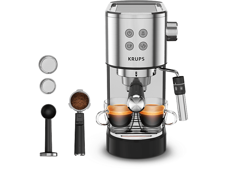 Krups Virtuoso + XP444C 1400 W 15 Bar 1 L Thermoblock Compatible cápsulas blandas té e infusiones Apagado autom. Acero Inox