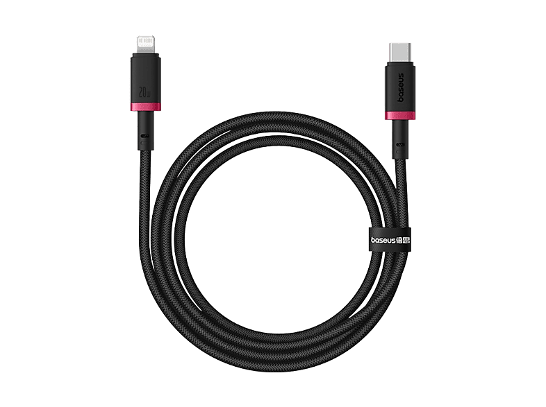 Baseus Dura Lightning a USB-C 100 cm 20W Carga rápida Ultrarresistente Negro y Rojo