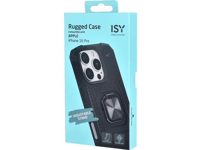 Isy ISC 6107 Compatible con iPhone 16 Pro Resistente a Golpes Soporte Plegable Integrado Negro