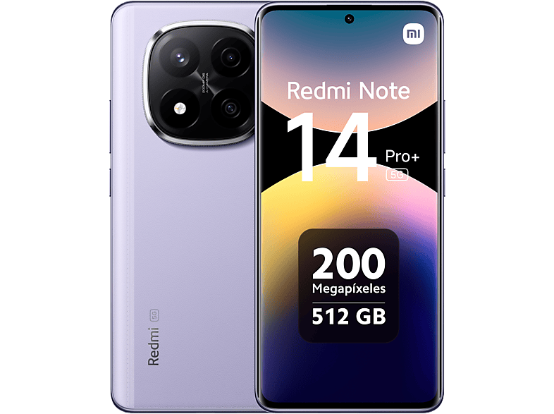 Xiaomi Redmi Note 14 Pro+ 5G Morado lavanda 512 GB 12 GB RAM 6.67 AMOLED 1.5K Snapdragon 7s Gen 3. 5110 mAh