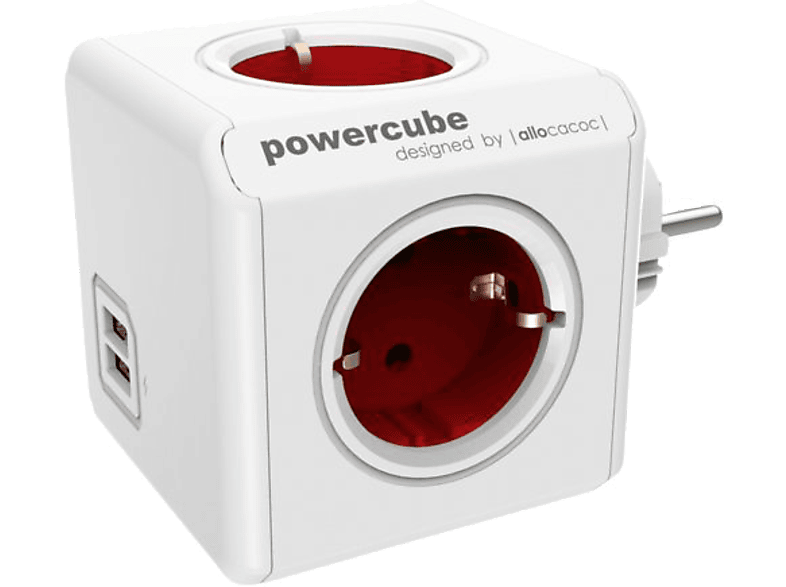 PowerCube Allocacoc 1202RD/DEOUPC 4 tomas de corriente 2 puertos USB Rojo