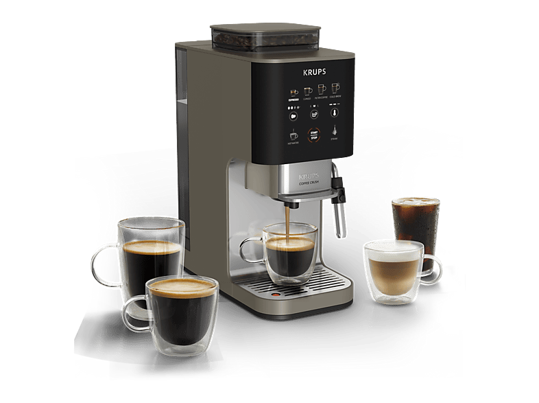 Krups Coffee Crush Café en grano y molido 15 bares 4 recetas de café Táctil Compacta 5 niveles de molienda Inox