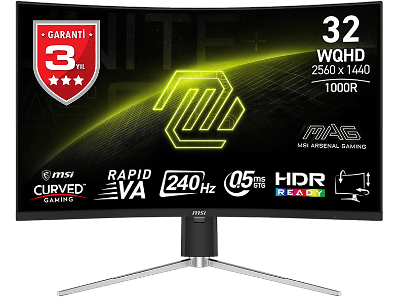 MSI MAG 325CQRXF E2 31.5 WQHD 240Hz 0.5 ms GtG VA  Adaptive Sync Curvo HDR Ready