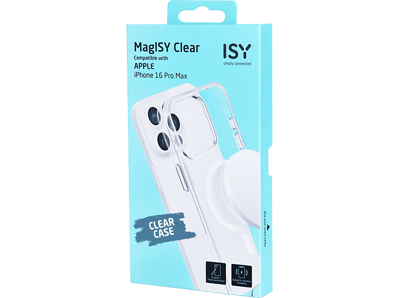 Isy ISC 1117 Compatible con iPhone 16 Pro Max Resistente a Golpes Anillo Magnético Integrado Transparente